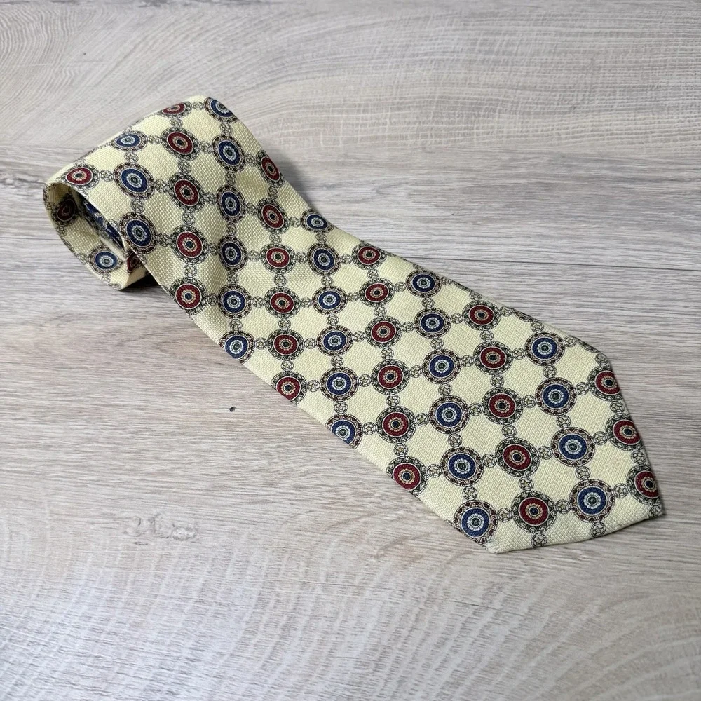 Tommy‎ Hilfiger Geometric Medallion Print Tie Yellow Blue Red Designer Vintage